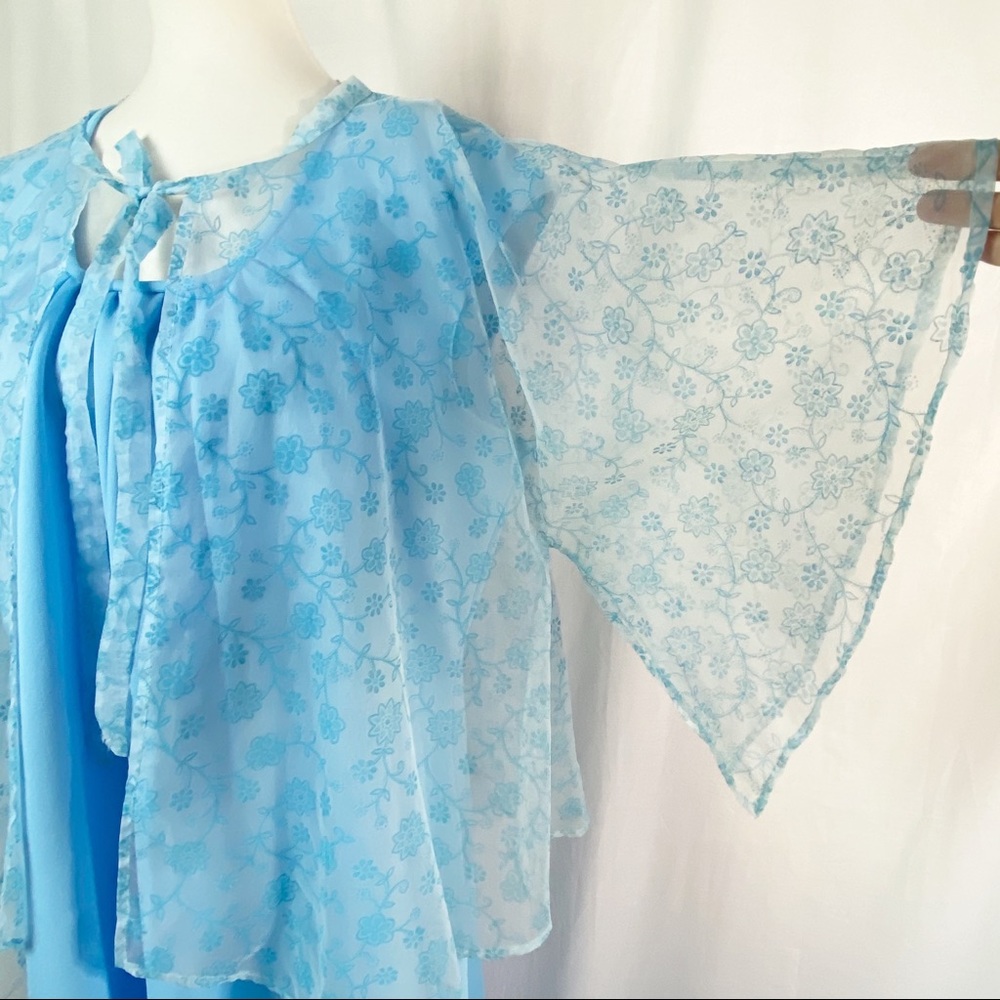 Vintage 70s Baby Blue Special Maxi Dress Capelet XL - Picture 4 of 9